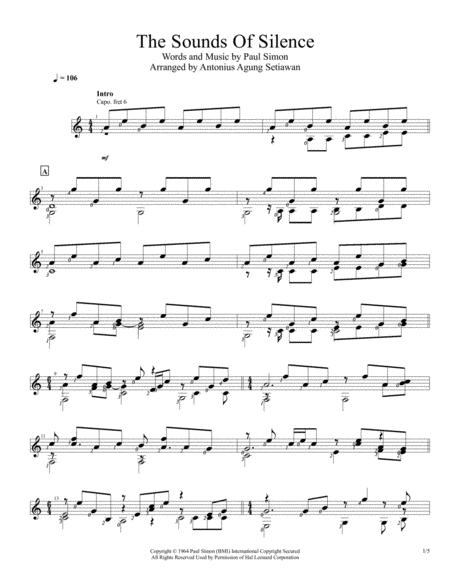 Free Sheet Music The Sound Of Silence Solo Guitar Score