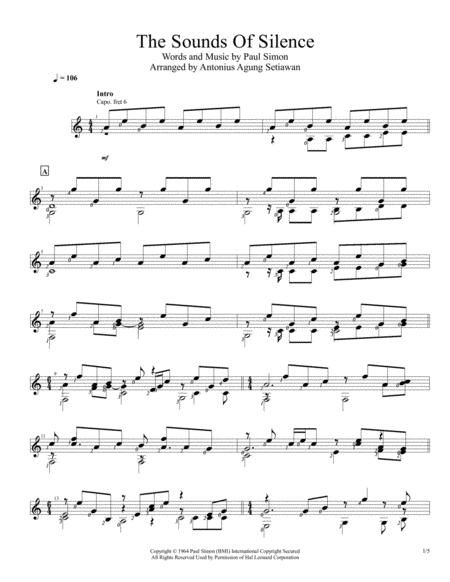 The Sound Of Silence Solo Guitar Score Sheet Music