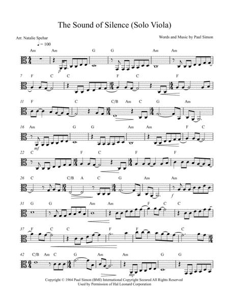 Free Sheet Music The Sound Of Silence Solo Viola Chord Symbols