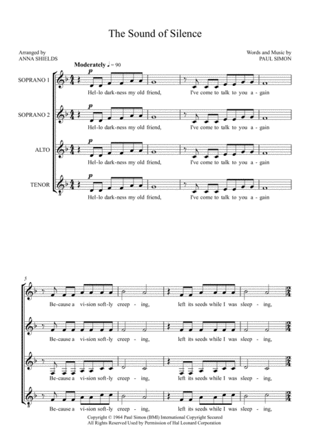 The Sound Of Silence Ssat A Cappella Choir Sheet Music