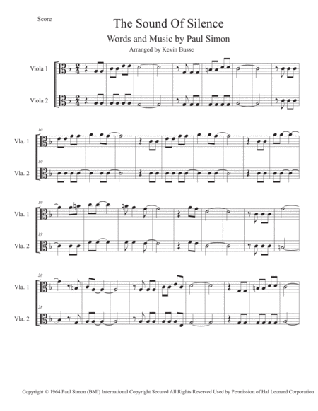 Free Sheet Music The Sound Of Silence Viola Duet