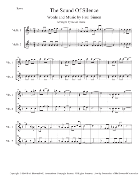 Free Sheet Music The Sound Of Silence Violin Duet