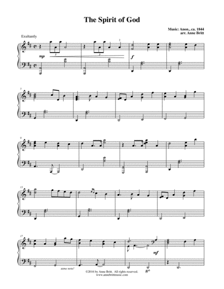 The Spirit Of God Piano Solo Sheet Music