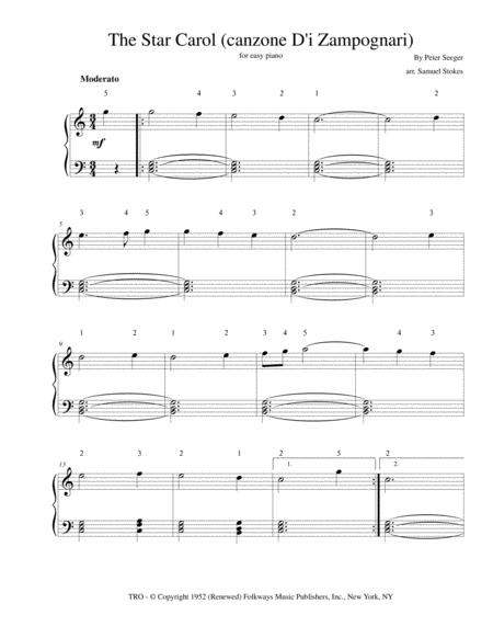 Free Sheet Music The Star Carol Canzone D I Zampognari For Easy Piano