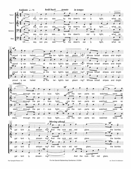 The Star Spangled Banner Arranged For Mens Voices Sheet Music