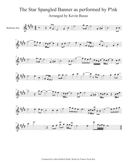 Free Sheet Music The Star Spangled Banner As Performed By P Nk Bari Sax