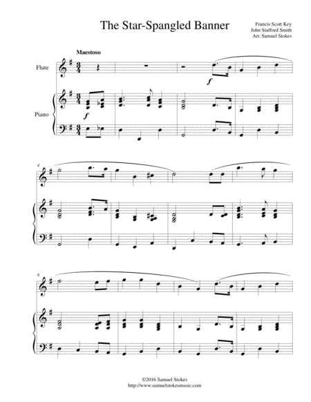 The Star Spangled Banner For Flute And Piano Sheet Music