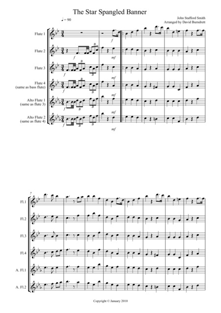 The Star Spangled Banner For Flute Quartet Sheet Music