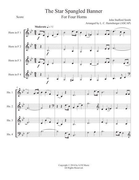 The Star Spangled Banner For Horn Quartet Sheet Music