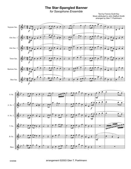 The Star Spangled Banner For Saxophone Ensembles A At B Bs Sheet Music