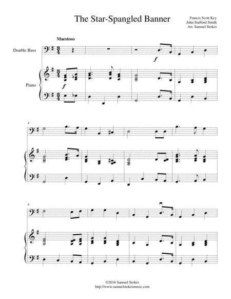Free Sheet Music The Star Spangled Banner For String Bass And Piano