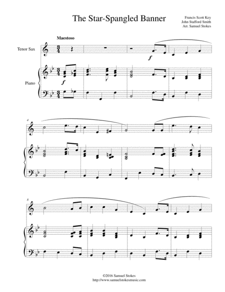 The Star Spangled Banner For Tenor Sax And Piano Sheet Music