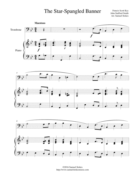 Free Sheet Music The Star Spangled Banner For Trombone And Piano