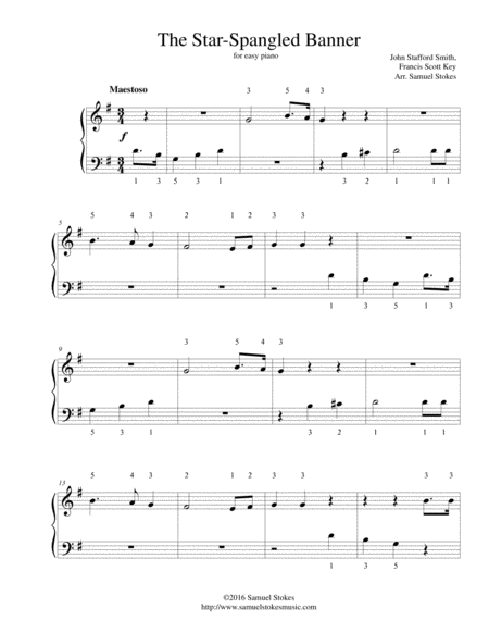 The Star Spangled Banner For Very Easy Piano Sheet Music