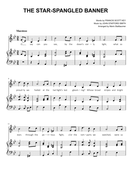 Free Sheet Music The Star Spangled Banner In Bb