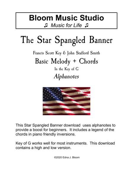 Free Sheet Music The Star Spangled Banner Key Of G Alphanotes Lead Sheet