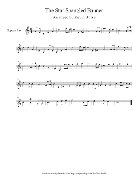 The Star Spangled Banner Soprano Sax Sheet Music