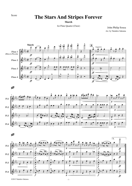 The Stars And Stripes Forever For Flute Quartet Choir Sheet Music