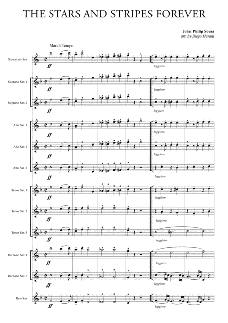 The Stars And Stripes Forever For Saxophone Ensemble Sheet Music