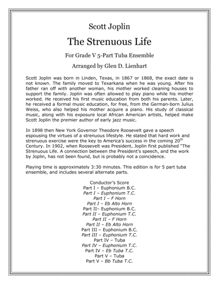 Free Sheet Music The Strenuous Life Tuba Quintet