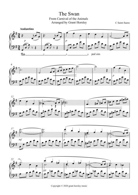 The Swan Easier Version Solo Piano Intermediate Sheet Music