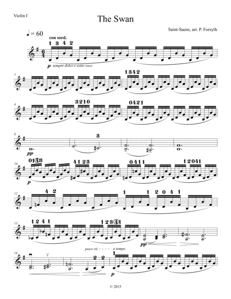 Free Sheet Music The Swan From Carnival Of Animals