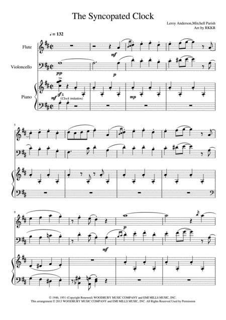 The Syncopated Clock Trio For Fl Vc And Pf Sheet Music