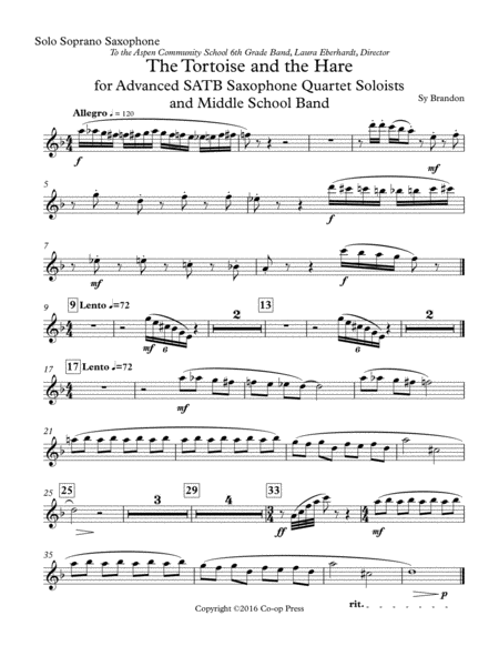 The Tortoise And The Hare For Advanced Satb Saxophone Quartet Soloists And Middle School Band Parts Sheet Music