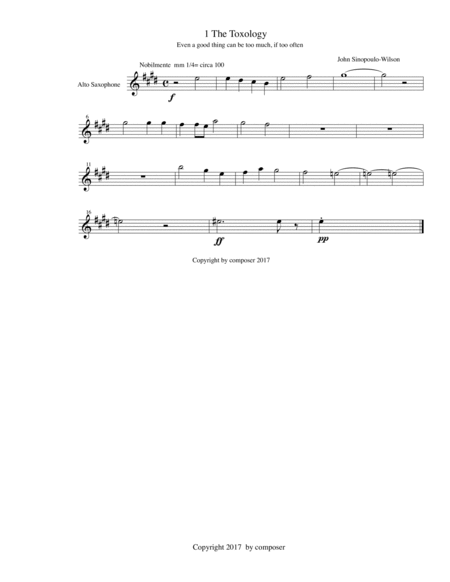 Free Sheet Music The Toxology Alto Saxophone Part