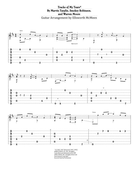 Free Sheet Music The Tracks Of My Tears For Fingerstyle Guitar Tuned Open G Dgdgbd