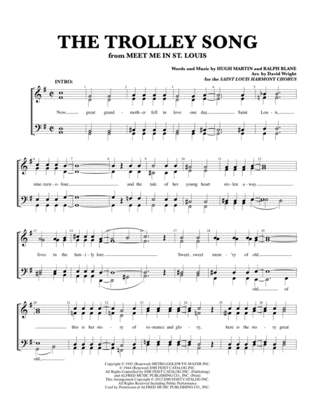 Free Sheet Music The Trolley Song Chorus Pricing