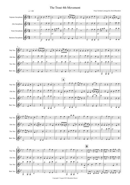 Free Sheet Music The Trout 4th Movement For Saxophone Quartet