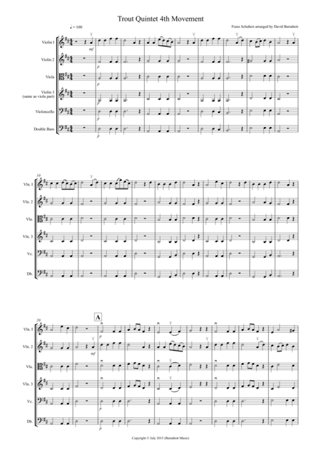 The Trout 4th Movement For String Orchestra Sheet Music