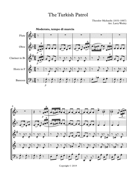 The Turkish Patrol For Wind Quintet Sheet Music