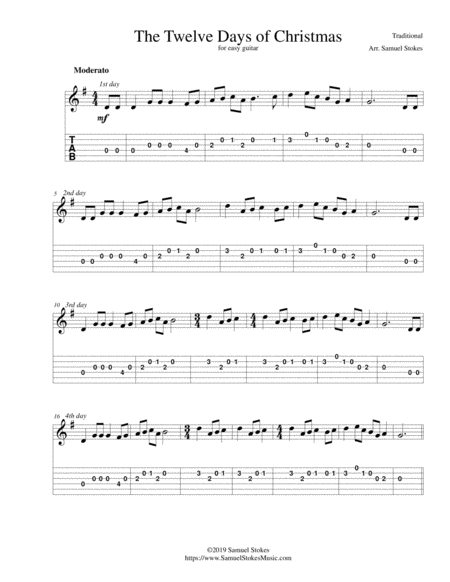 The Twelve Days Of Christmas For Easy Guitar With Tab Sheet Music