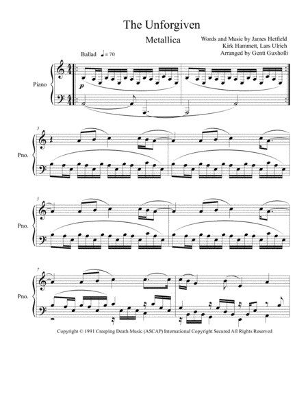 Free Sheet Music The Unforgiven Piano Solo