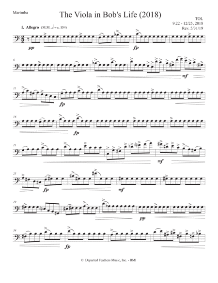 The Viola In Bobs Life 2018 Percussion Part Sheet Music