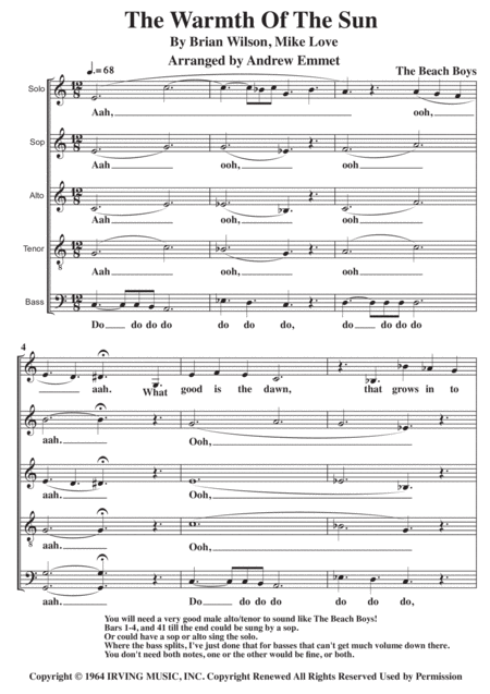 The Warmth Of The Sun A Cappella Sheet Music