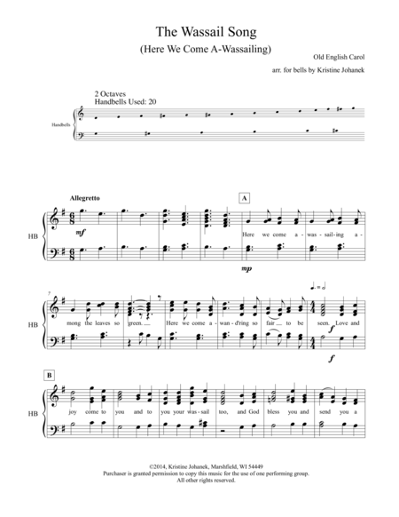 The Wassail Song Here We Come A Wassaling 2 Octaves Reproducible Sheet Music