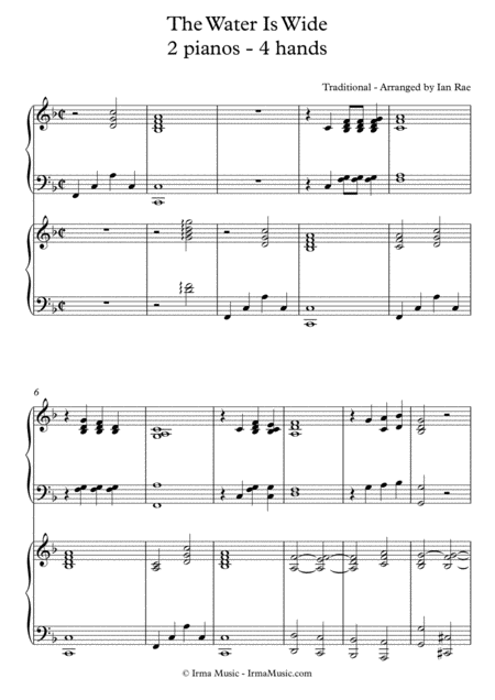 Free Sheet Music The Water Is Wide 2 Pianos 4 Hands