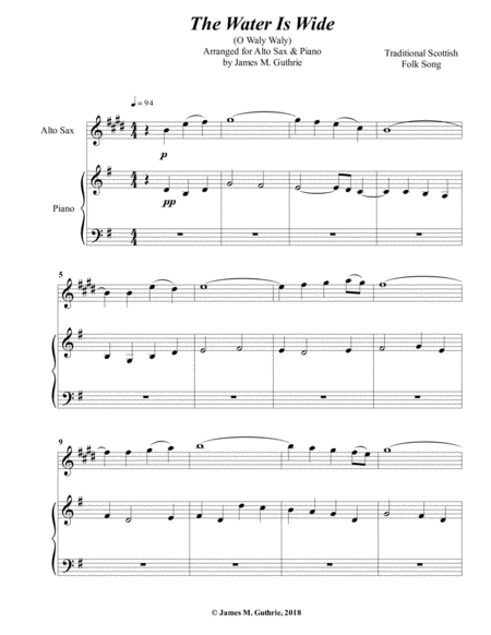 Free Sheet Music The Water Is Wide For Alto Sax Piano