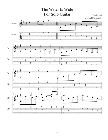 The Water Is Wide For Guitar Tablature Edition Sheet Music