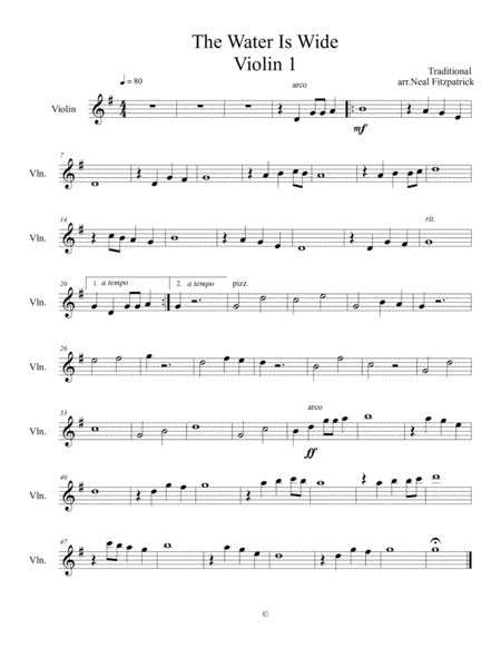 Free Sheet Music The Water Is Wide For String Orchestra Violin 1 Arr Neal Fitzpatrick