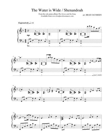 Free Sheet Music The Water Is Wide Shenandoah By Brad Jacobsen