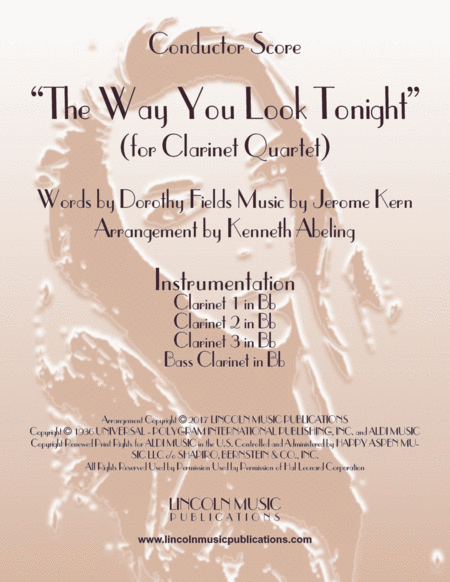 Free Sheet Music The Way You Look Tonight For Clarinet Quartet