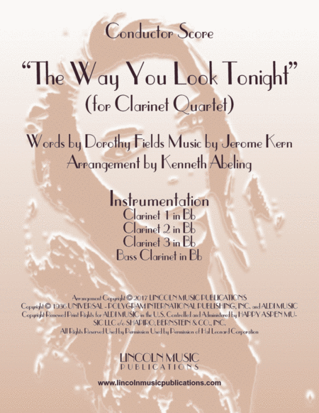 The Way You Look Tonight For Clarinet Quartet Sheet Music