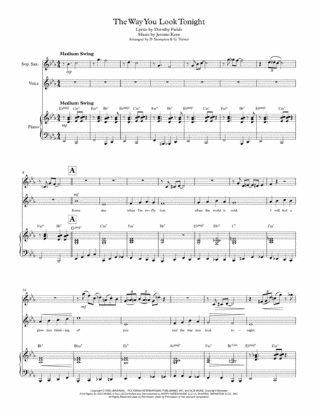 The Way You Look Tonight For Vocal Solo With Soprano Sax Opt Clarinet And Piano Accompaniment Frank Sinatra Sheet Music