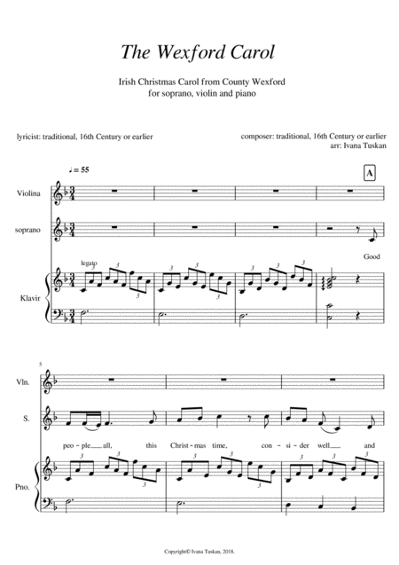 Free Sheet Music The Wexford Carol For Sopran Violin And Piano