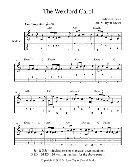 Free Sheet Music The Wexford Carol For Ukulele Tab Chords And Voice