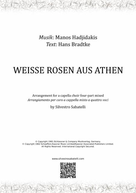 Free Sheet Music The White Rose Of Athens Weisse Rosen Aus Athen